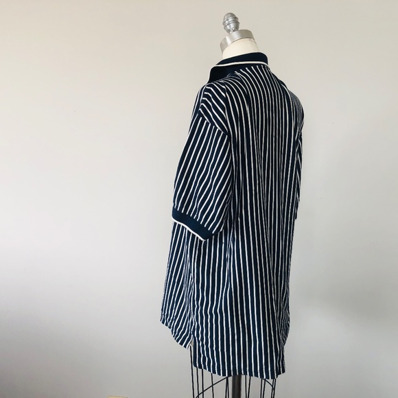 Large Mens Blue White Striped Cotton Short Sleeve BFC Pullover - Picture 8 of 9